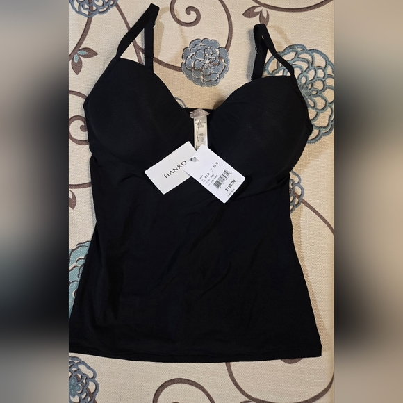 Hanro  Allure Built In Bra Camisole Top Womens Sz 38D Black Nwt - Picture 7 of 8